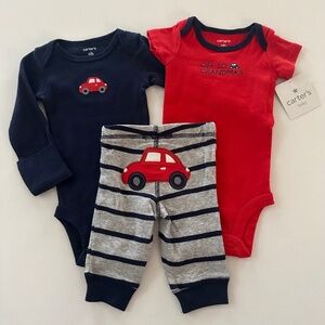 Carter’s Newborn Baby Boy Bodysuit Pants Set Outfit Car Red Blue NWT